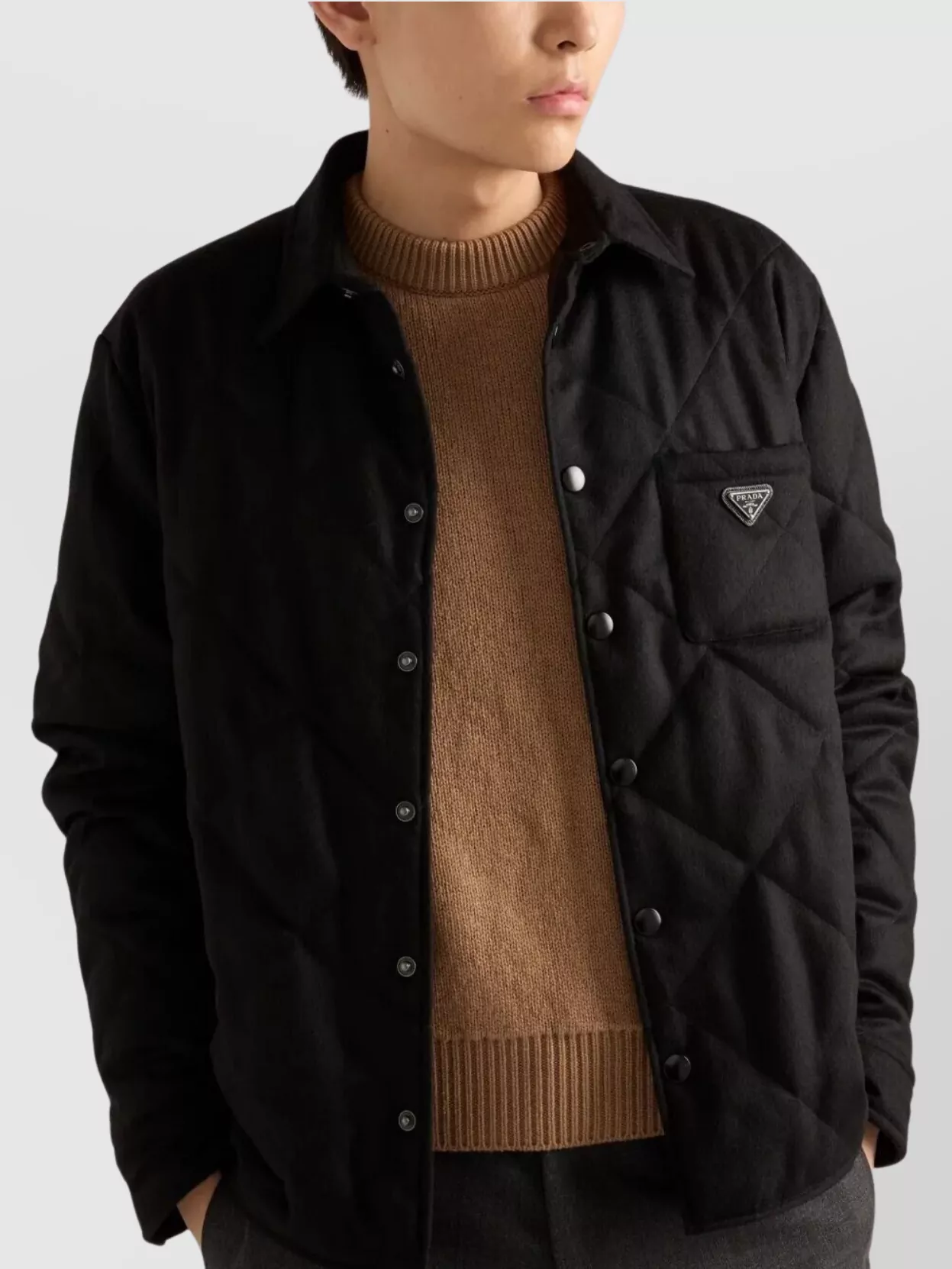 Prada Cashmere Quilted Shirt-Jacket Chest Pocket