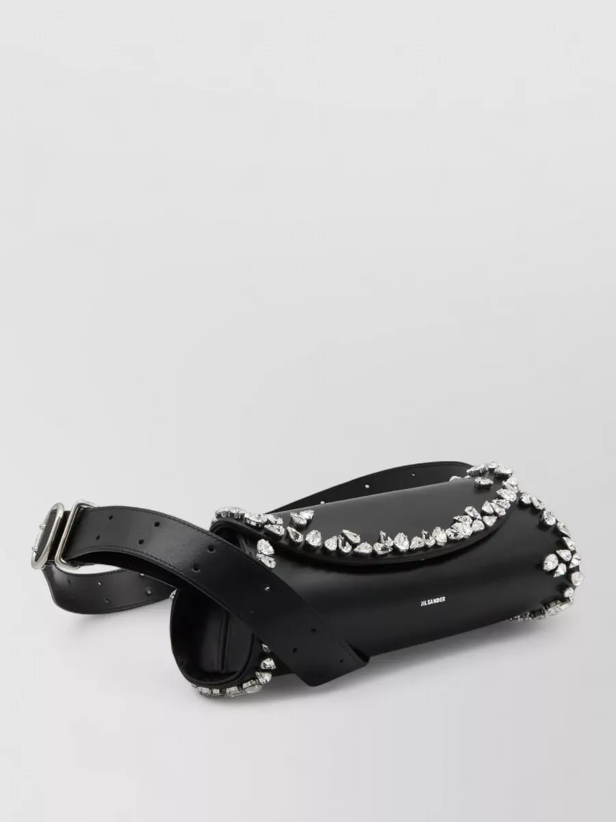 Jil Sander Shoulder Bag Embellished Crystal Accents Adjustable Strap