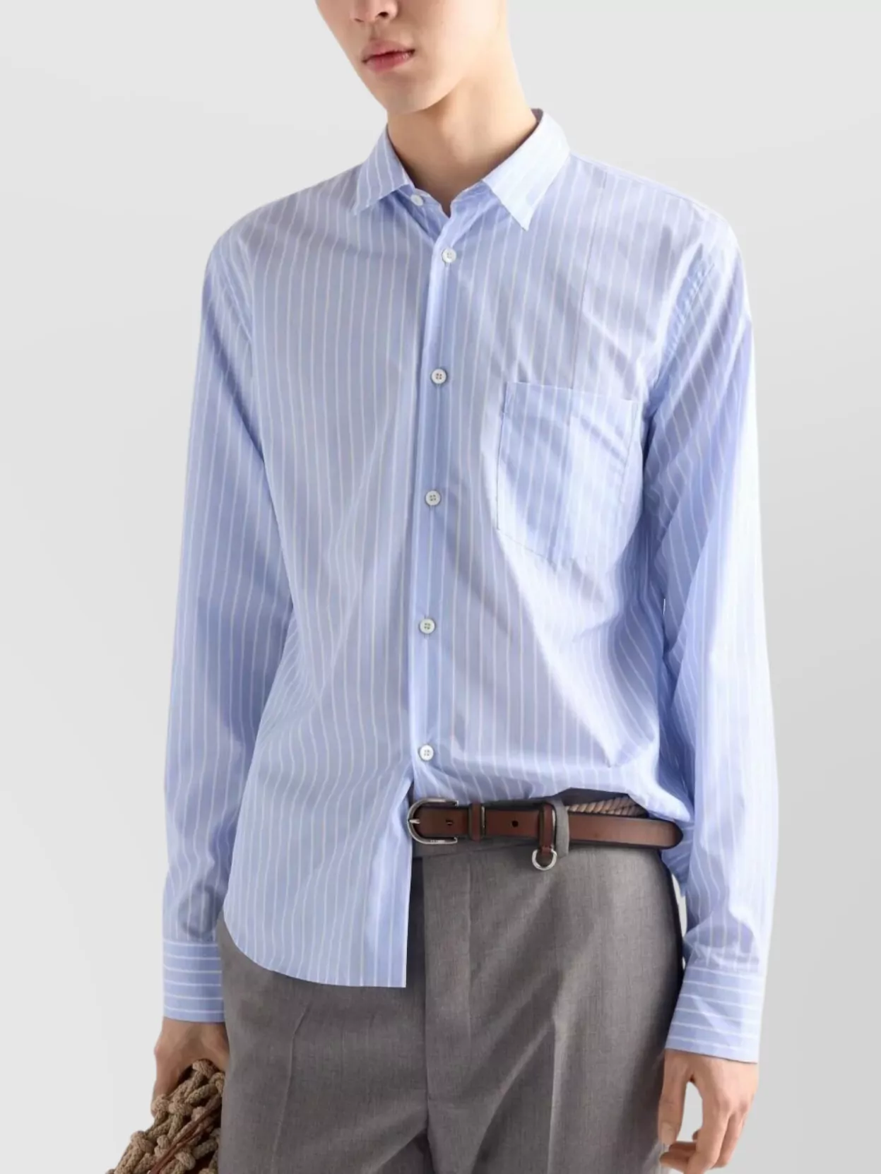 Prada Striped Cotton Shirt Featuring Button-Down Collar