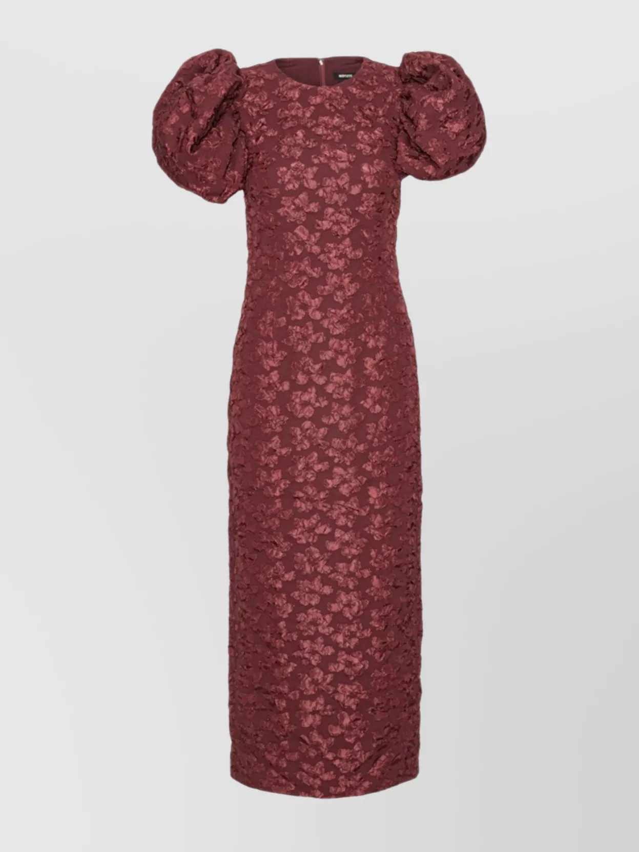 Rotate Birger Christensen Midi Dress With Puff Sleeves And Back Slit In Brown