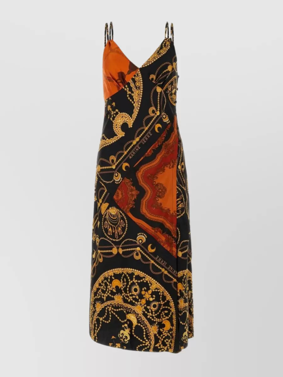 Shop Marine Serre Paisley Print Silk Dress With Asymmetric Hem In Brown