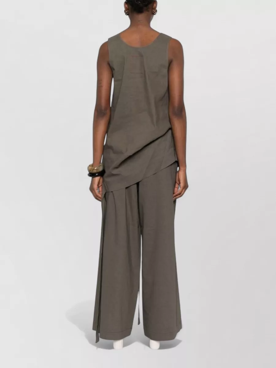 Uma Wang Linen Blend Sleeveless Asymmetric Tie Detail Top