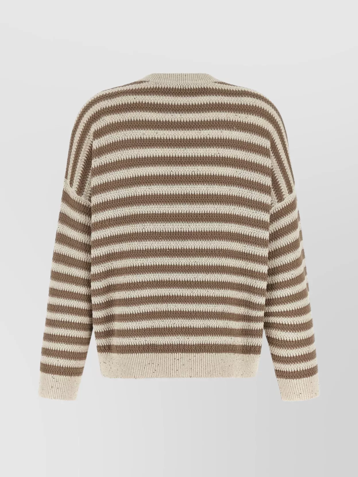 Brunello Cucinelli Sequin-embellished Striped Cotton-blend Sweater In Brown