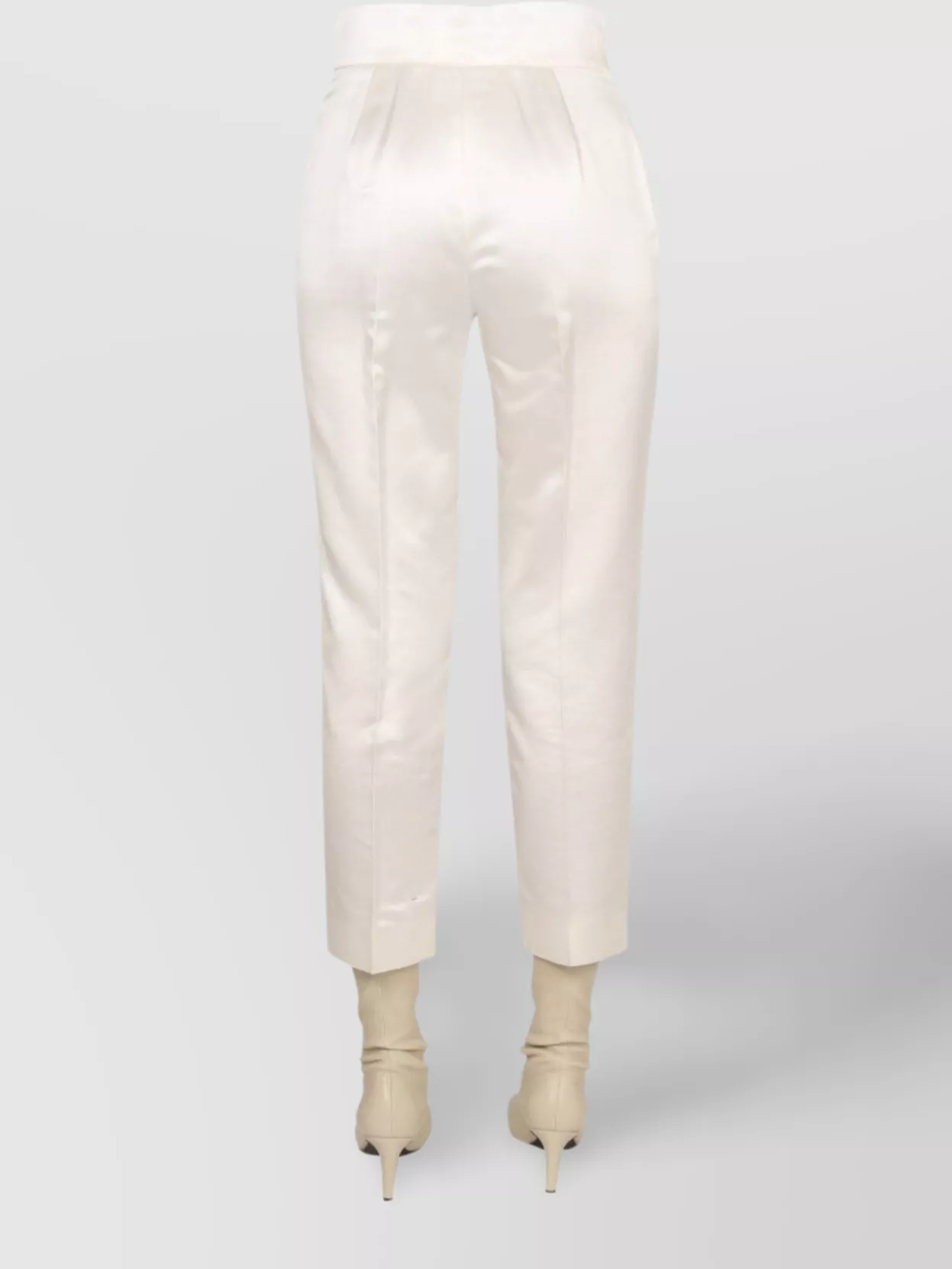 Max Mara Satin High Waist Cropped Trousers In White