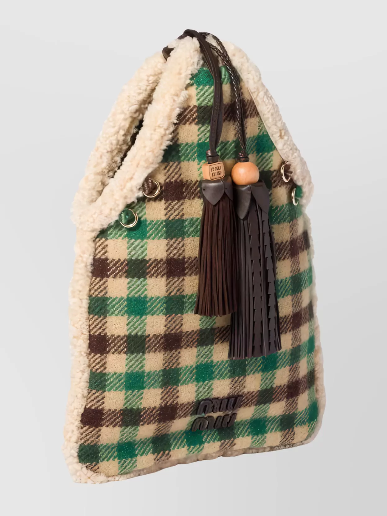 Miu Miu Checkered Tote Bag With Tassel And Trim