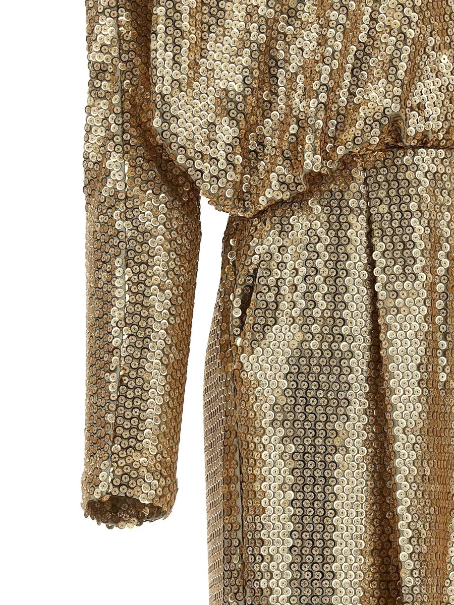 Elie Saab Silk Sequin Wide-Leg V-Neck Long-Sleeve Jumpsuit