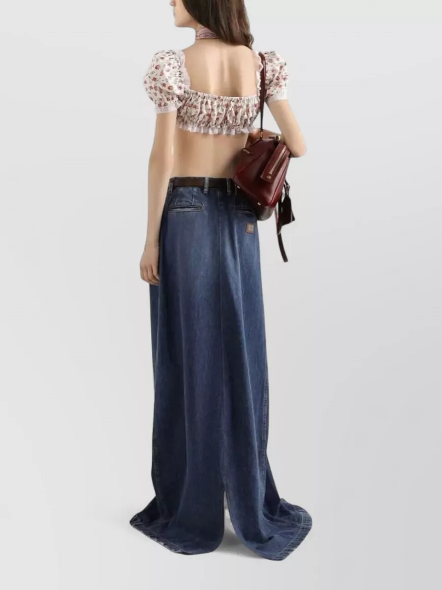 Dolce&Gabbana Floral-Print Lace-Trim Cropped Puff-Sleeve Blouse