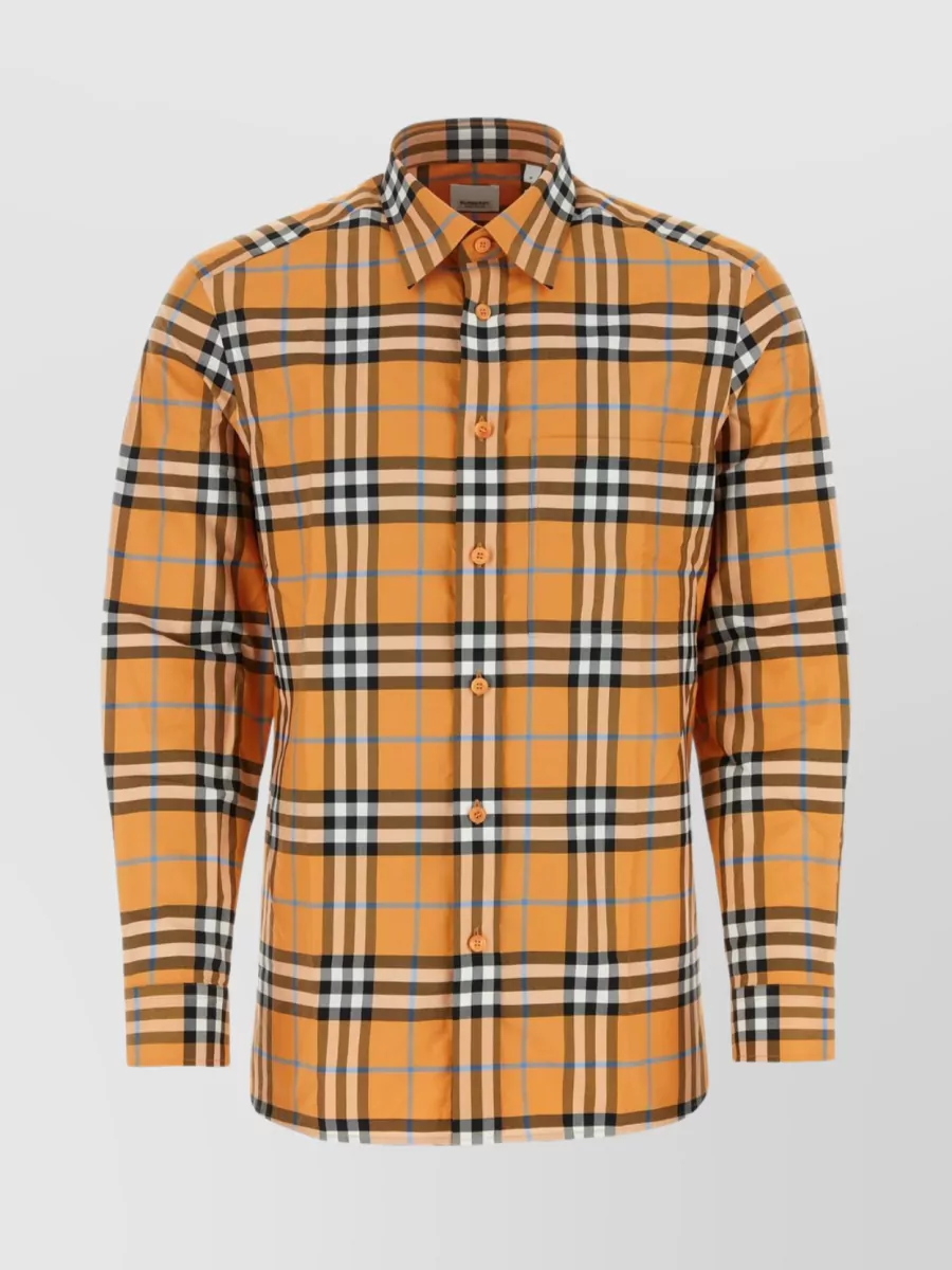 Shop Burberry Cotton Shirt Featuring Embroidered Motifs In Orange