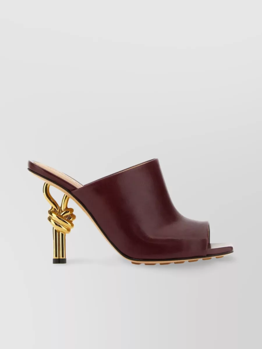 Shop Bottega Veneta Nappa Leather Sandals With Metal Knot Heel In Burgundy