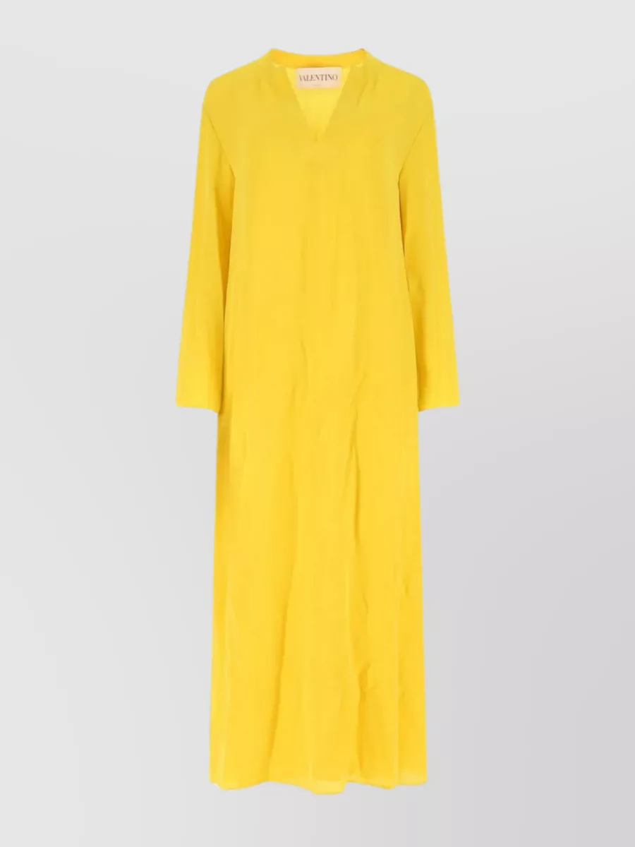 Shop Valentino Kaftan Midi Dress With V-neck And 3/4 Sleeves In Yellow