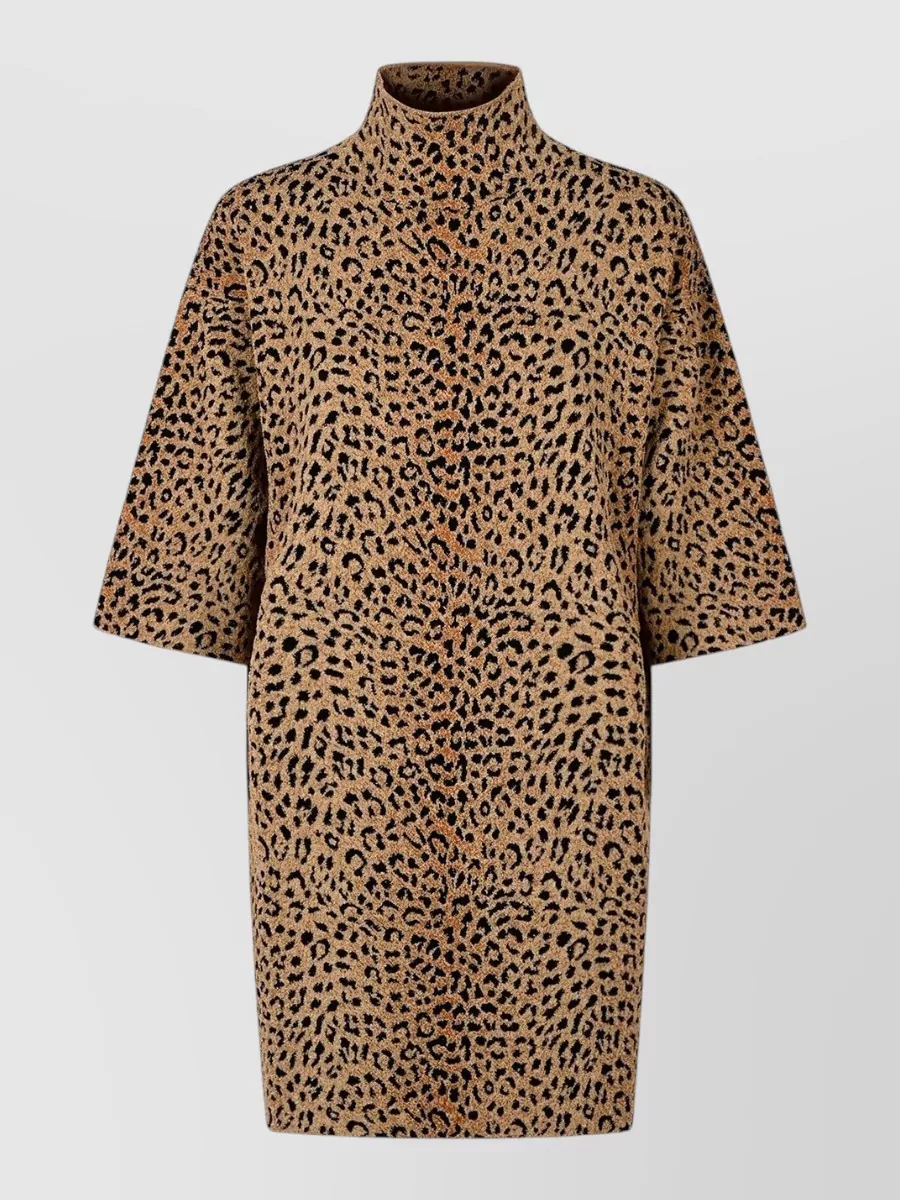 Givenchy Silk Jacquard Leopard-Knit Short-Sleeve Mini Dress