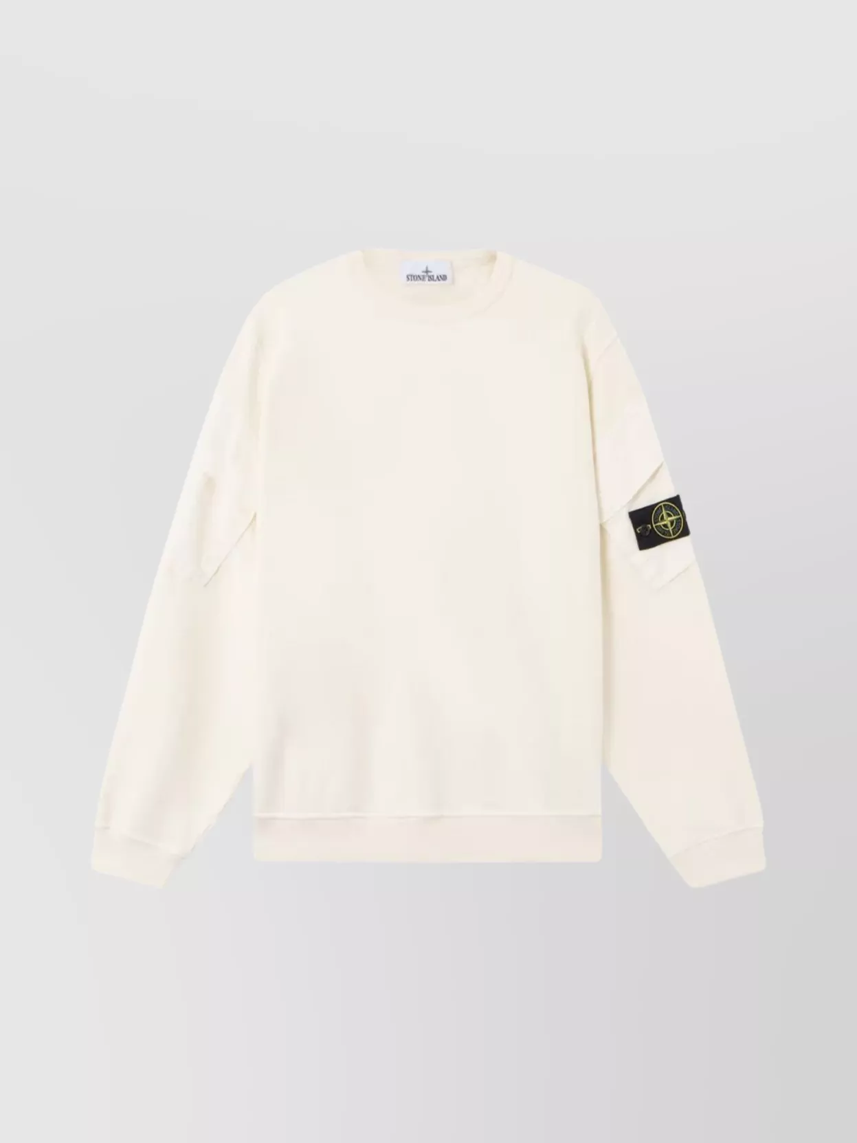 Stone Island White Crewneck Sweater With Logo Patch In Wool Blend Man In Nude