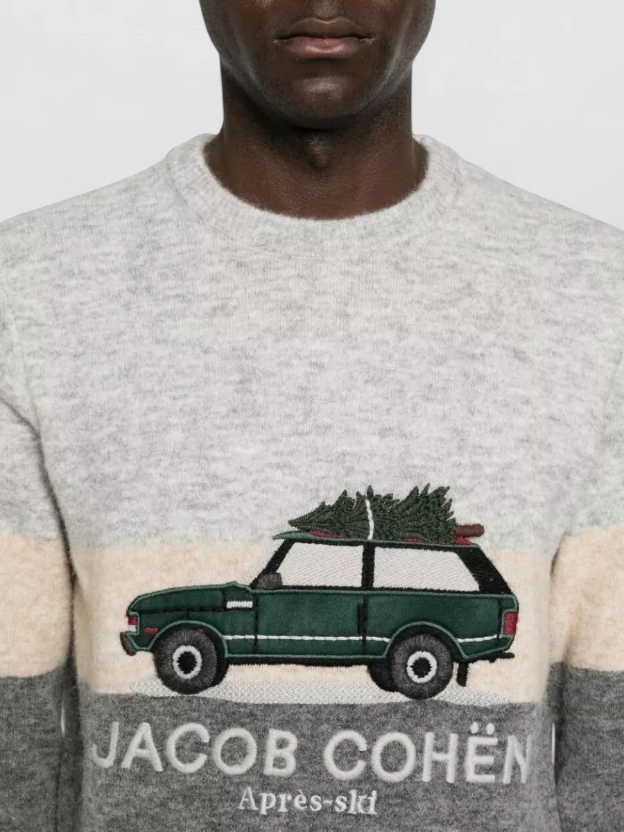 Jacob Cohen Alpaca Wool Intarsia Logo-Embroidered Striped Crew-Neck Jumper