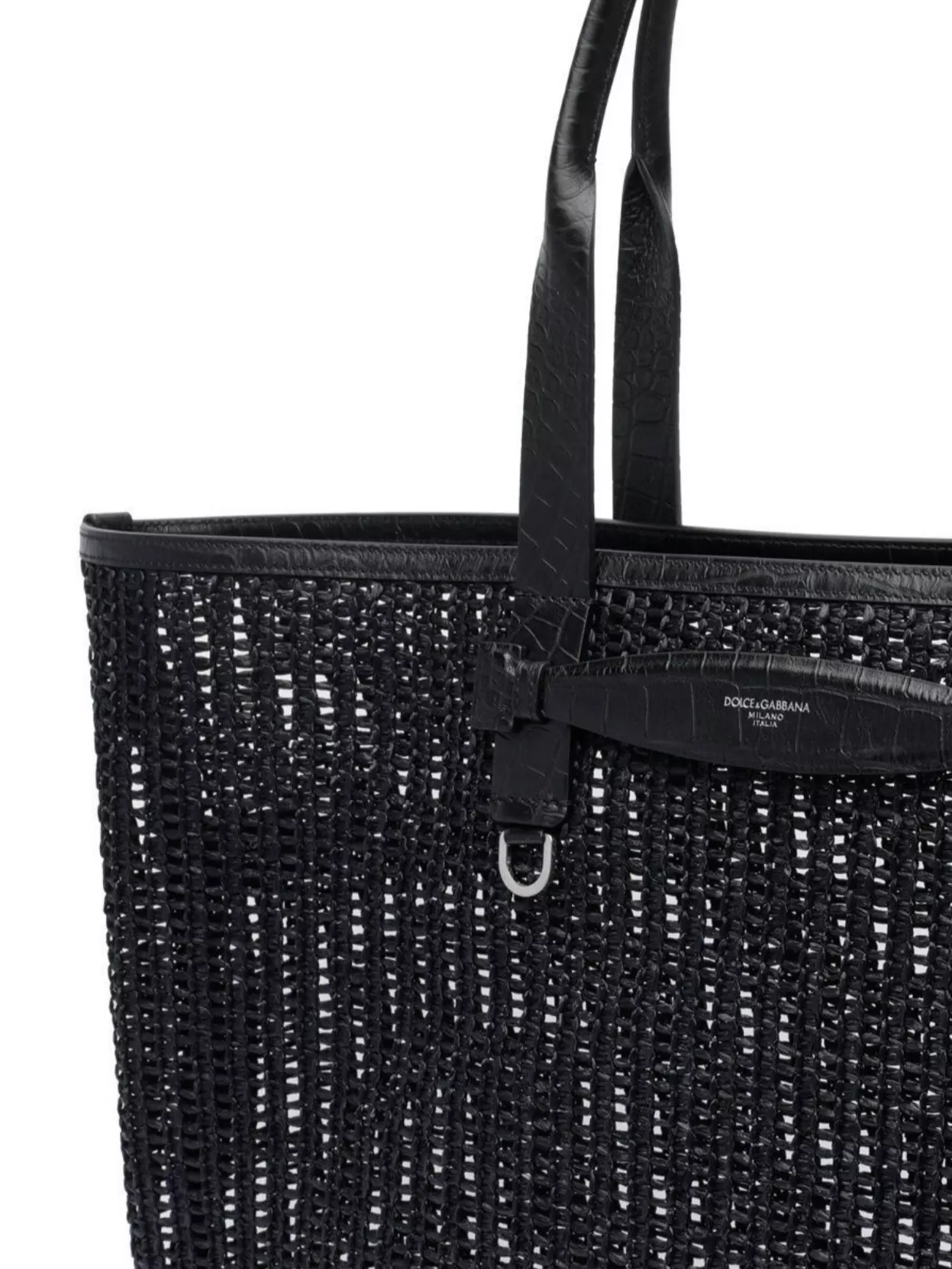 Dolce & Gabbana Rectangular Woven Crochet Tote Bag Handles In Black