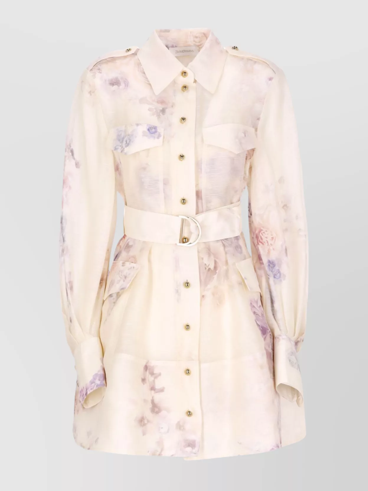 Zimmermann Silk Linen Floral-Print Belted Mini Dress