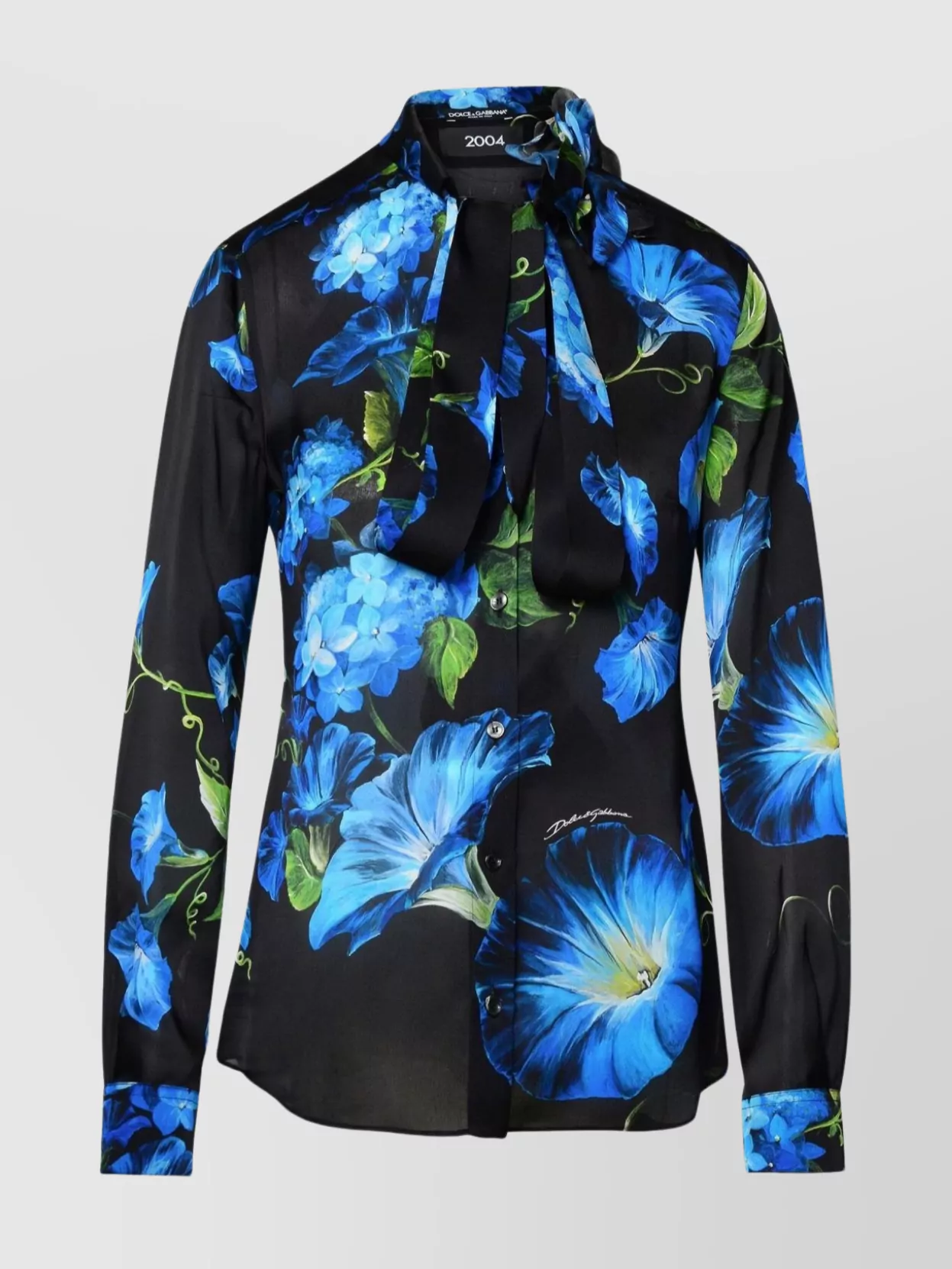 Dolce & Gabbana Silk Shirt With Floral Pattern And Tie-neck In Black