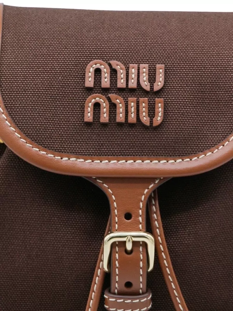 Miu Miu Medium Canvas Leather Backpack Top Handle In Brown