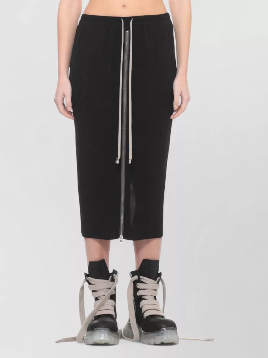 Rick Owens Silk Skirt Midi Length Elastic Waist