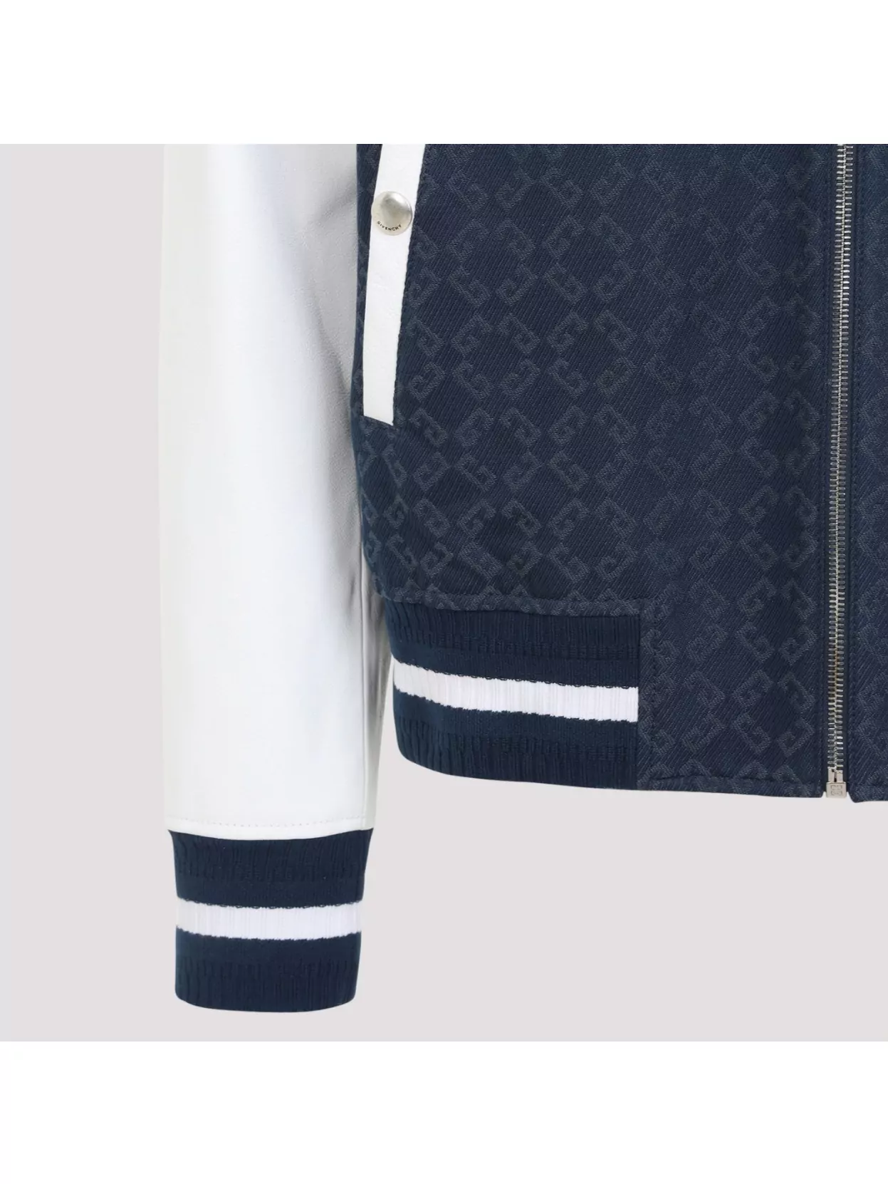Shop Givenchy Bomber Jacket With Ribbed Cuffs And Collar In Blue