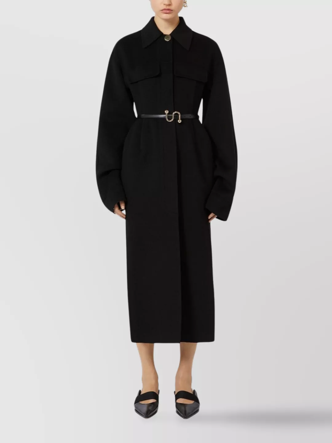 Sportmax Wool Coat Leather Belt