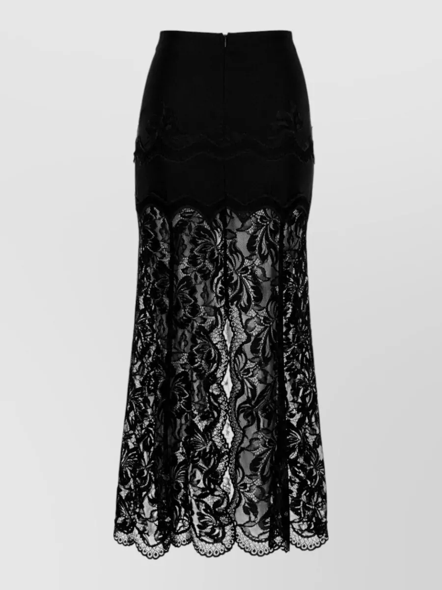 Rabanne Lace-edged Midi Skirt With High Waist And Decorative Buttons In Black