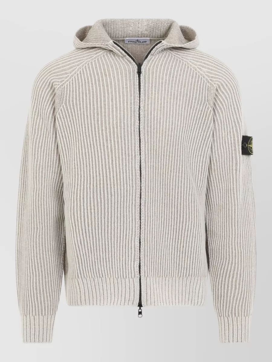 Stone Island cashmere textured-knit zip-up hooded jacket