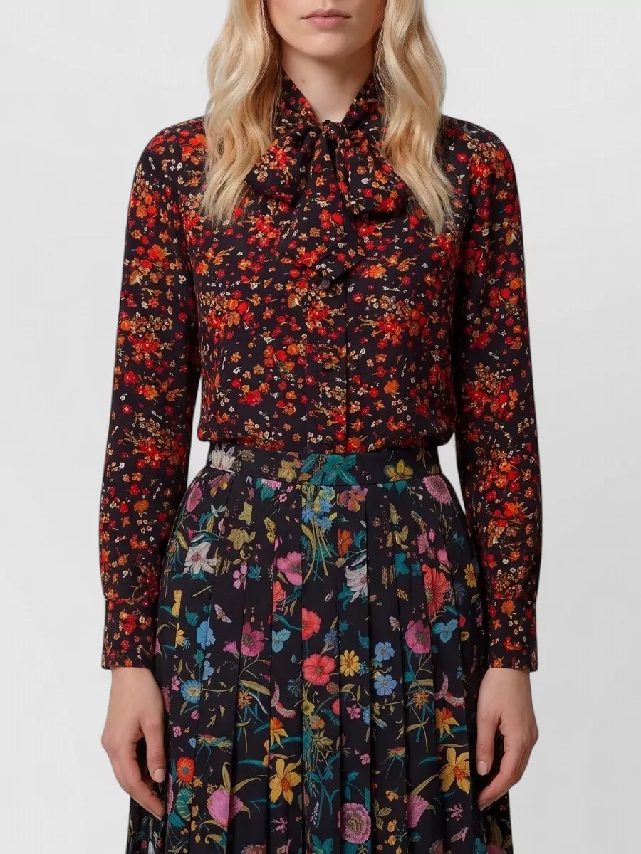 Gucci silk floral-print tie-neck long-sleeve shirt