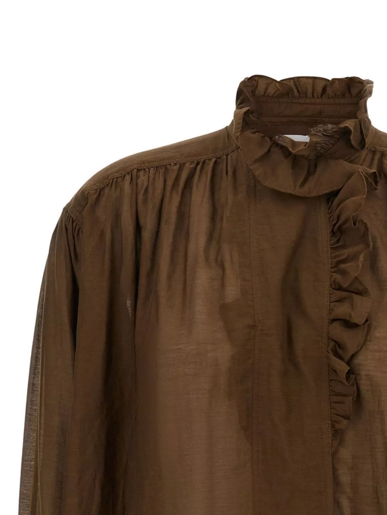 Isabel Marant Etoile Sheer Fabric Ruffled High Neck Top