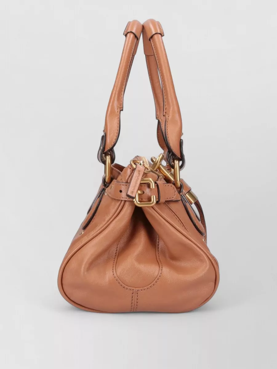 Chloé Shoulder Bag Buckle Accents Gold Tone Padlock