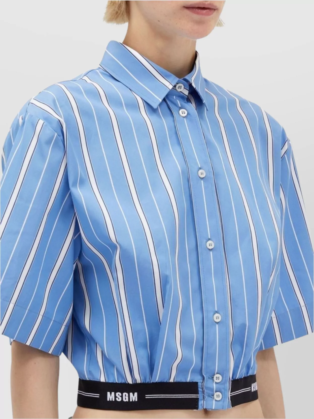 Msgm Collared Neck Cropped Top With Striped Pattern