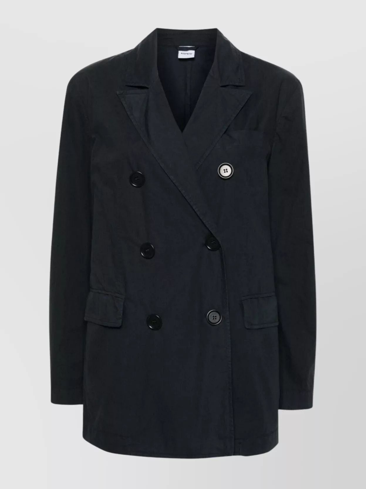 Aspesi Longline Blazer With Flap Pockets And Notched Lapels In Black