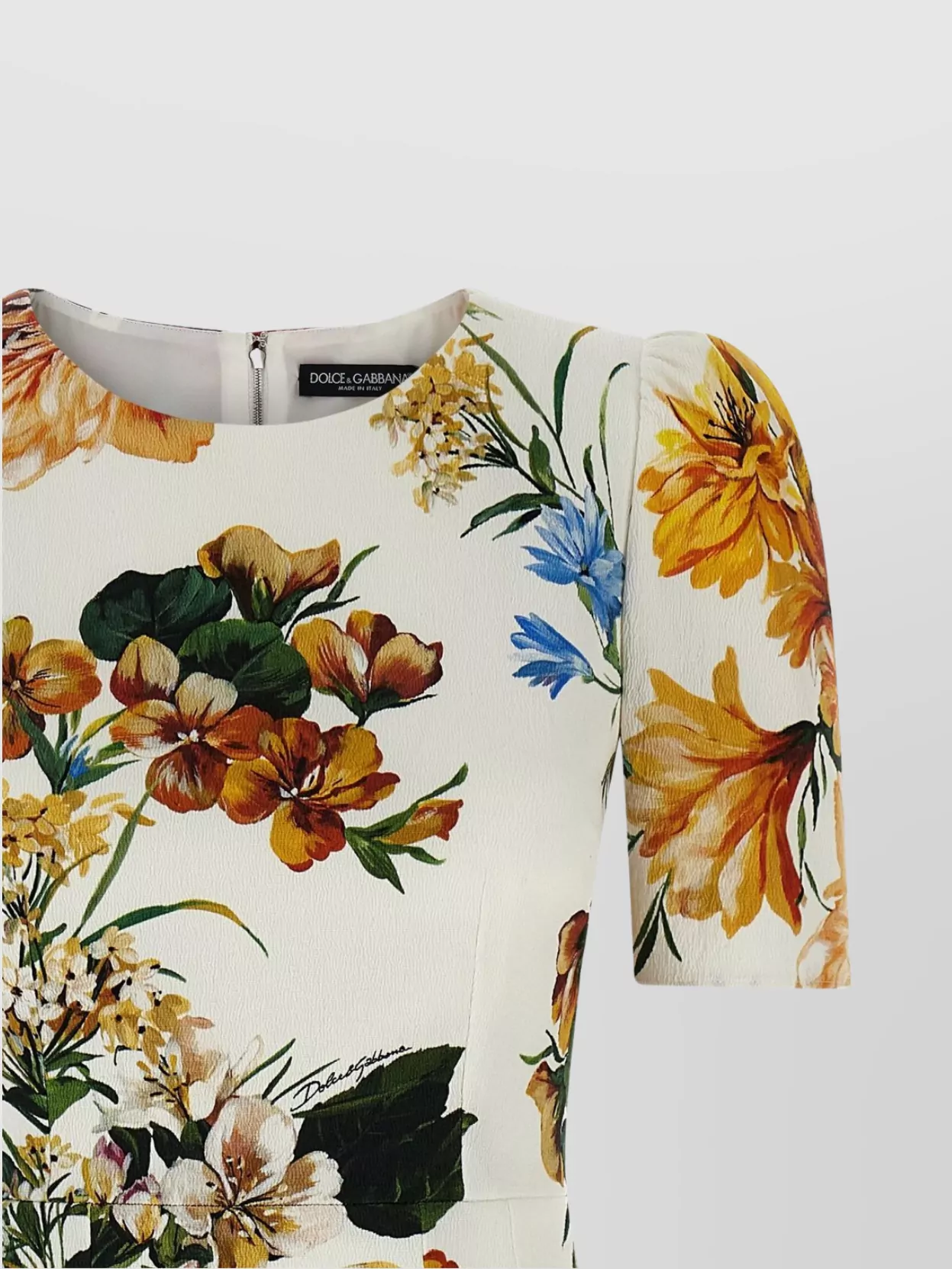 Dolce&Gabbana Crew Neck Fitted Floral Print Short Sleeve Dress