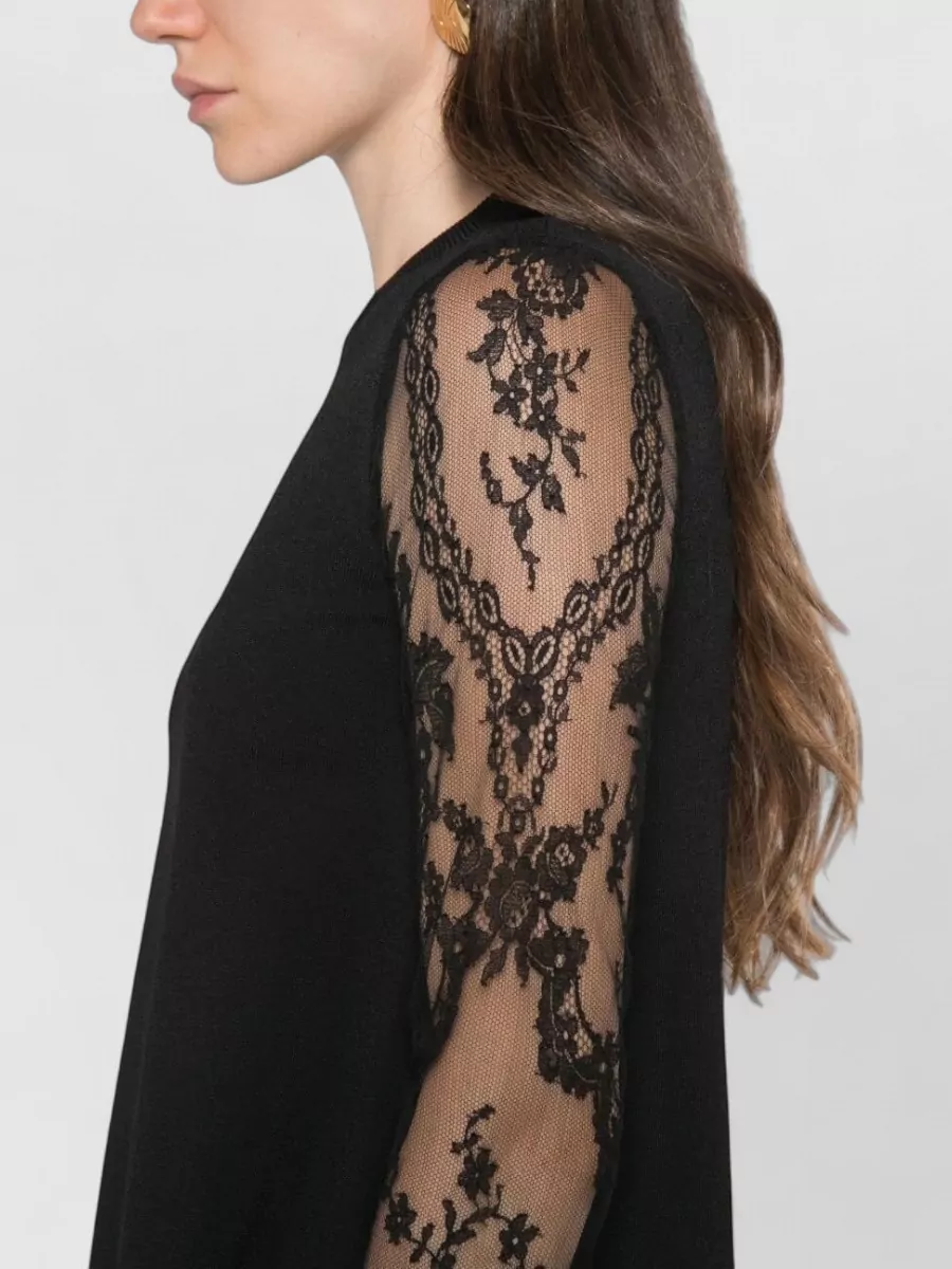 Valentino Lace-Embroidered Long-Sleeve Mini Dress