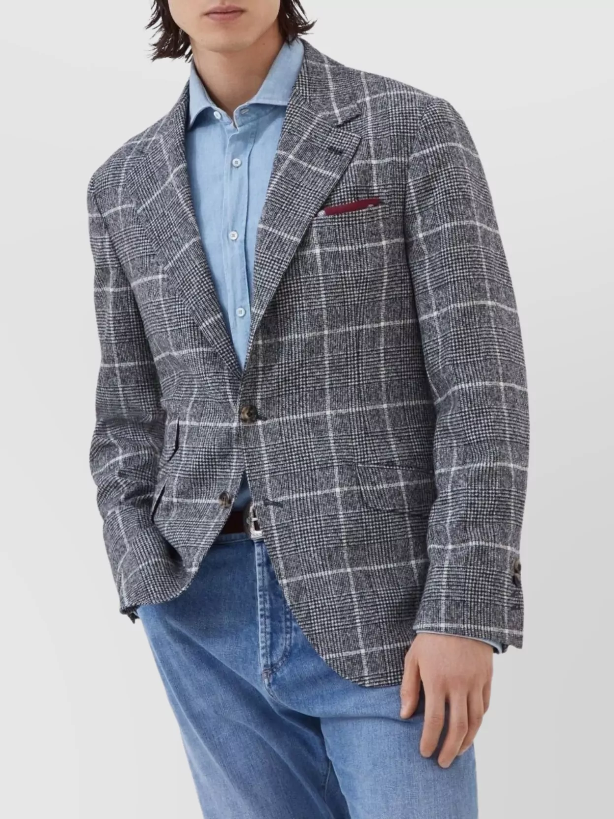 Brunello Cucinelli Deconstructed Wool Jacket Checked Pattern