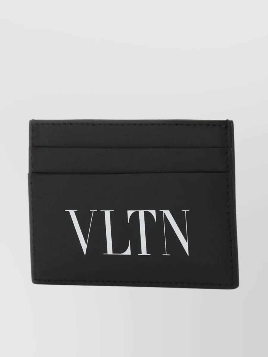 Valentino Garavani Streamlined Leather Card Holder In Black