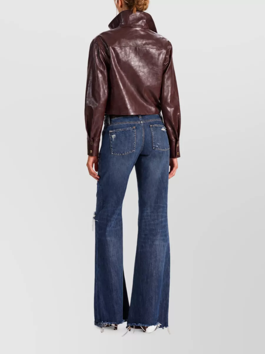 Alice + Olivia Cropped Funnel Neck Vegan Leather Jacket