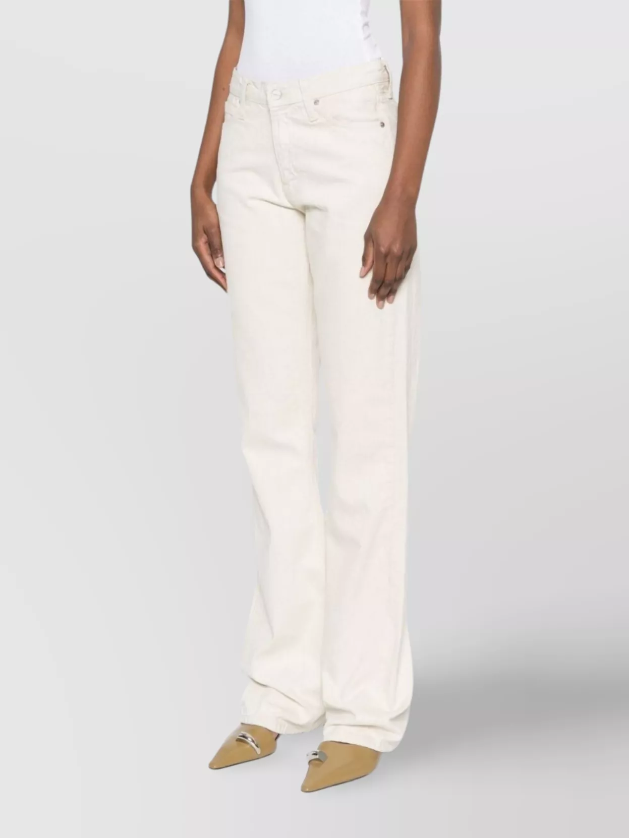 Shop Calvin Klein Relaxed Flare Linen Trousers In Neutrals