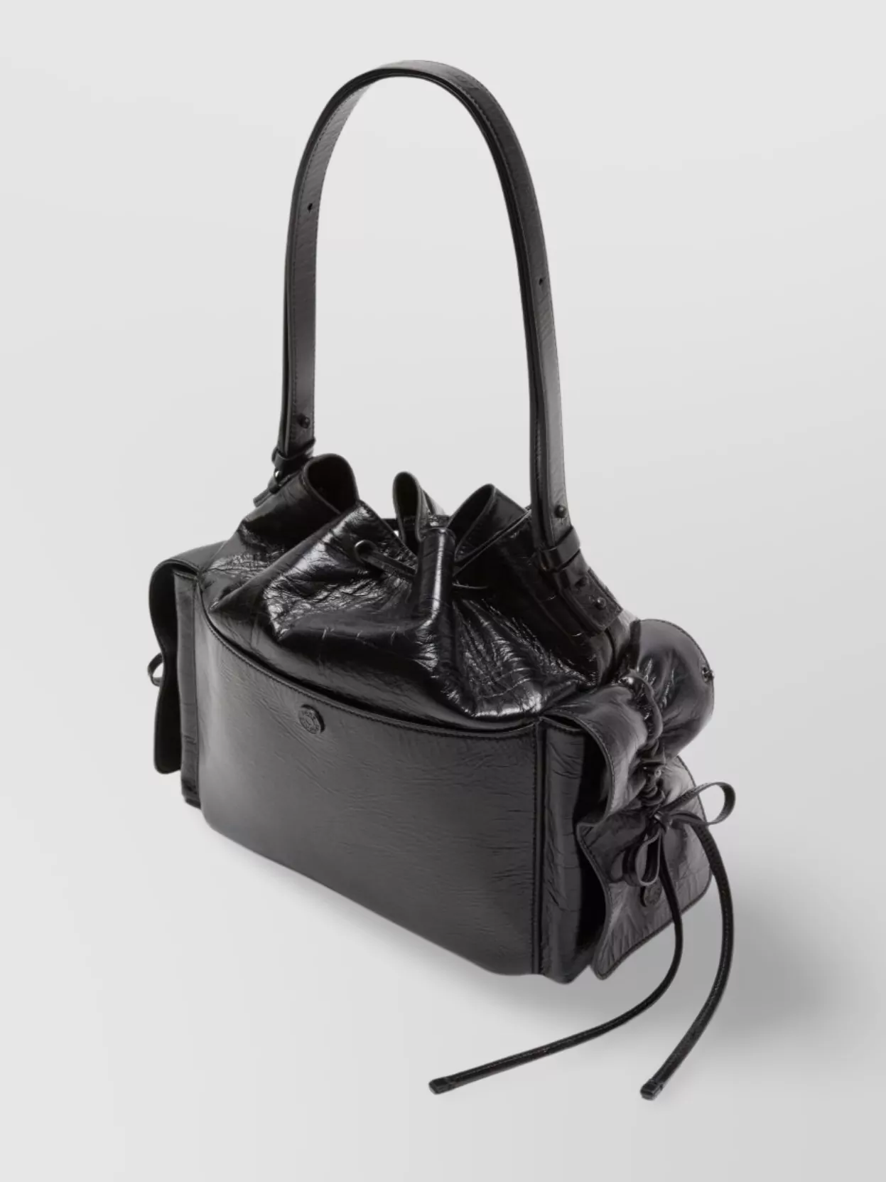Acne Studios Leather Charm Shoulder Bag With Ruffled Detailing