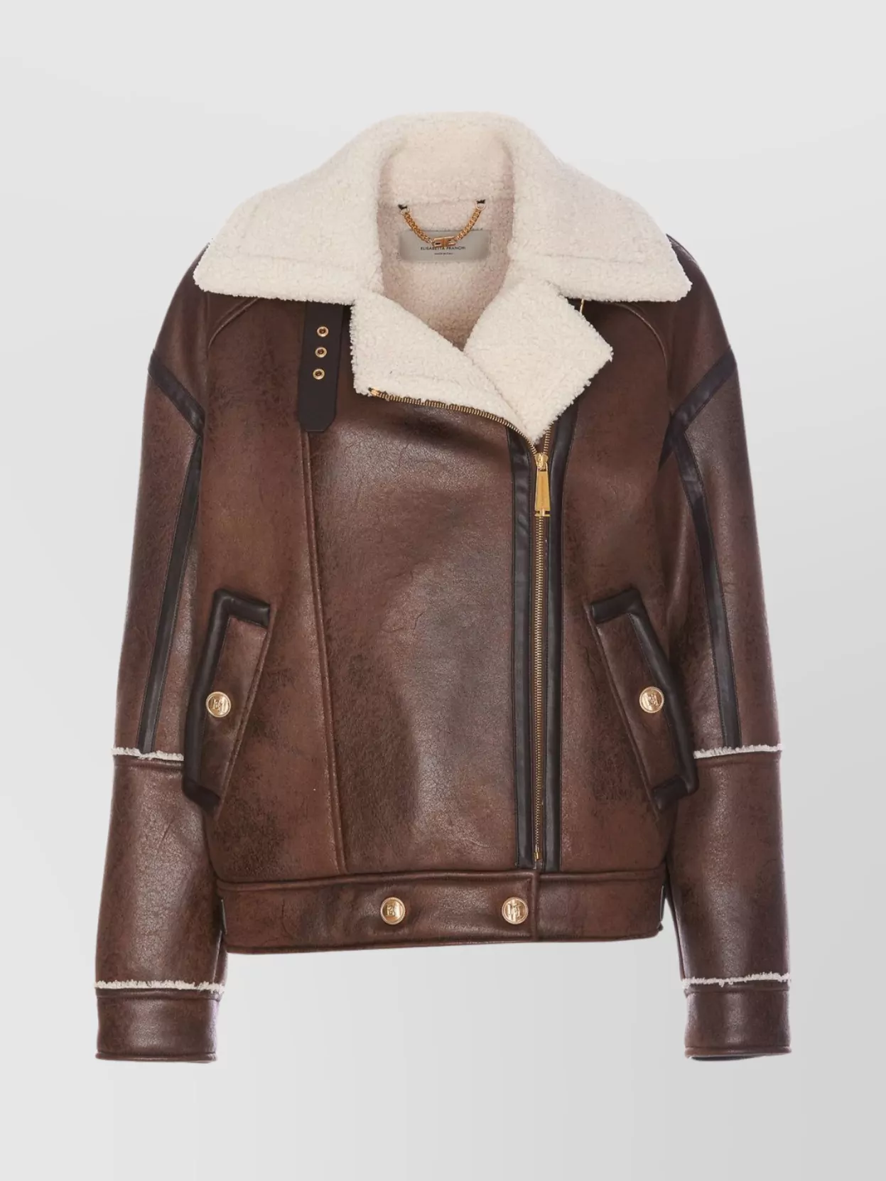 Elisabetta Franchi Coat Shearling Buckle Detail