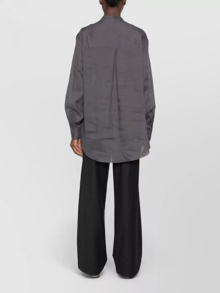 Cortana Ramie Oversized Mandarin Collar Long-Sleeve Shirt