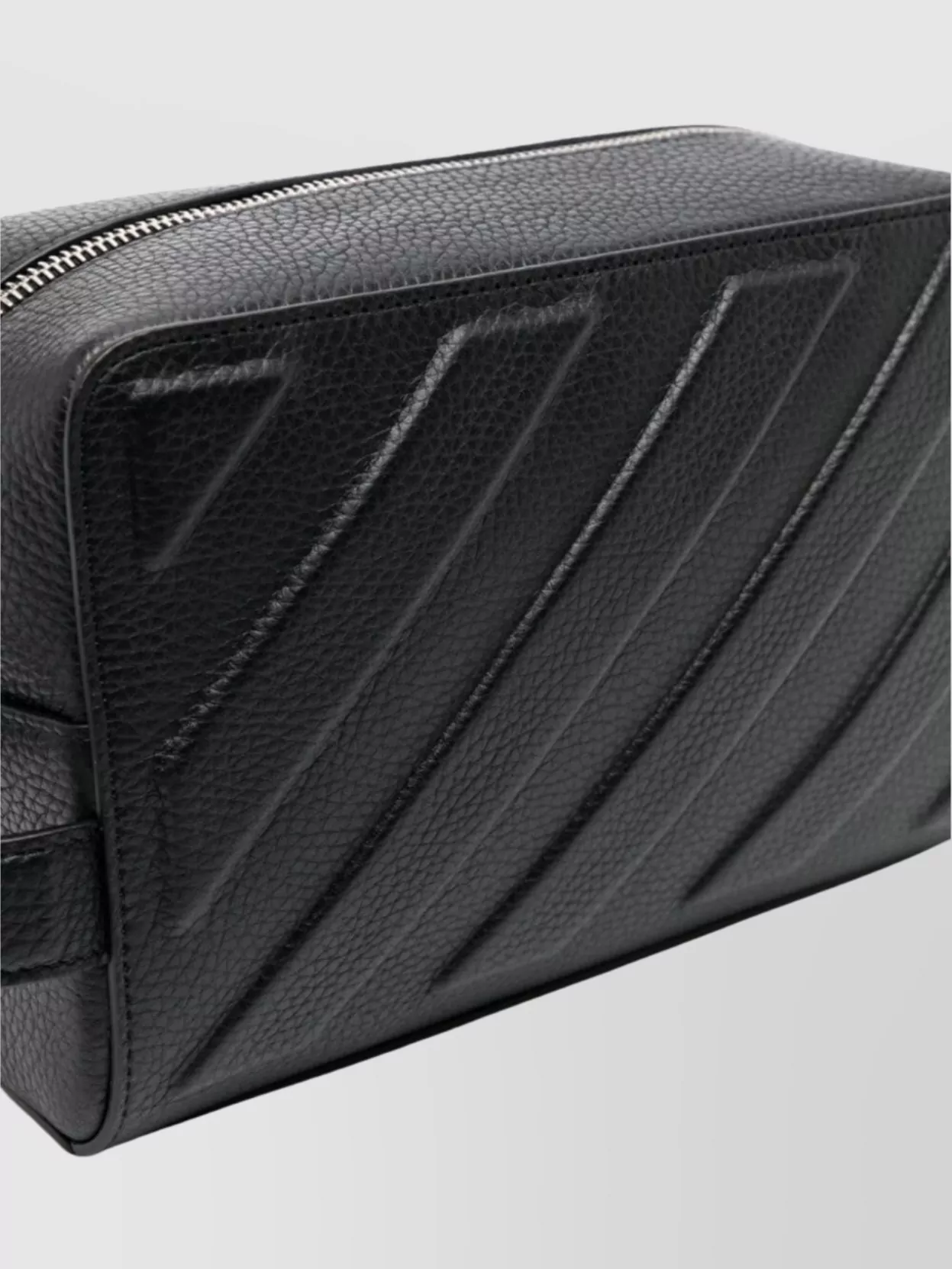 Off-white Diagonal Stripe Embossed Leather Pouch With Side Handle