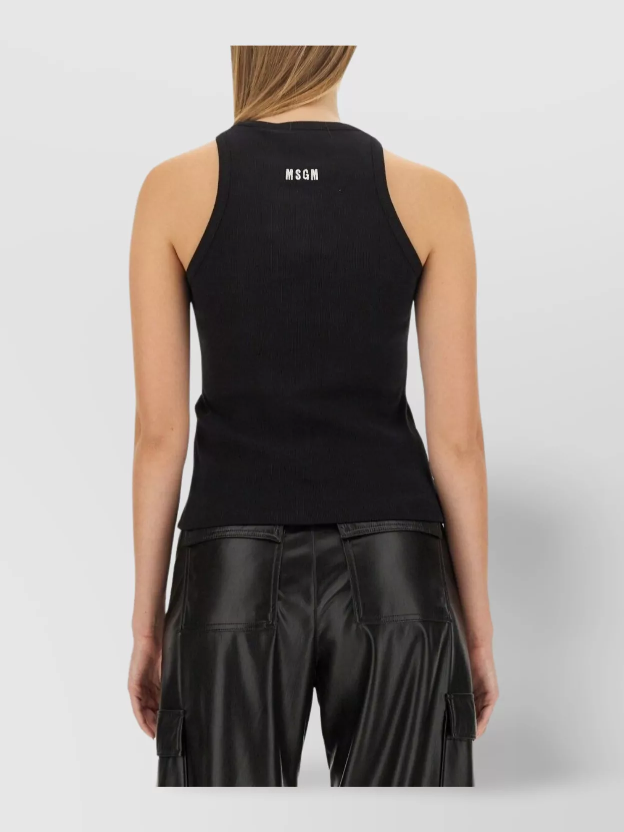 Msgm Ribbed Sleeveless Cotton Tops With Embroidered Detail