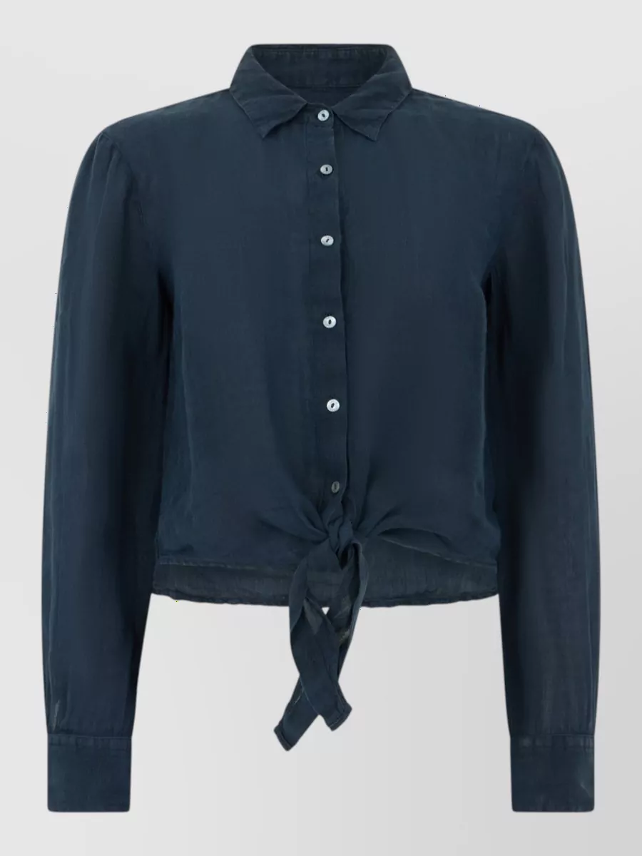 120% Lino Linen Cropped Long-sleeve Blouse