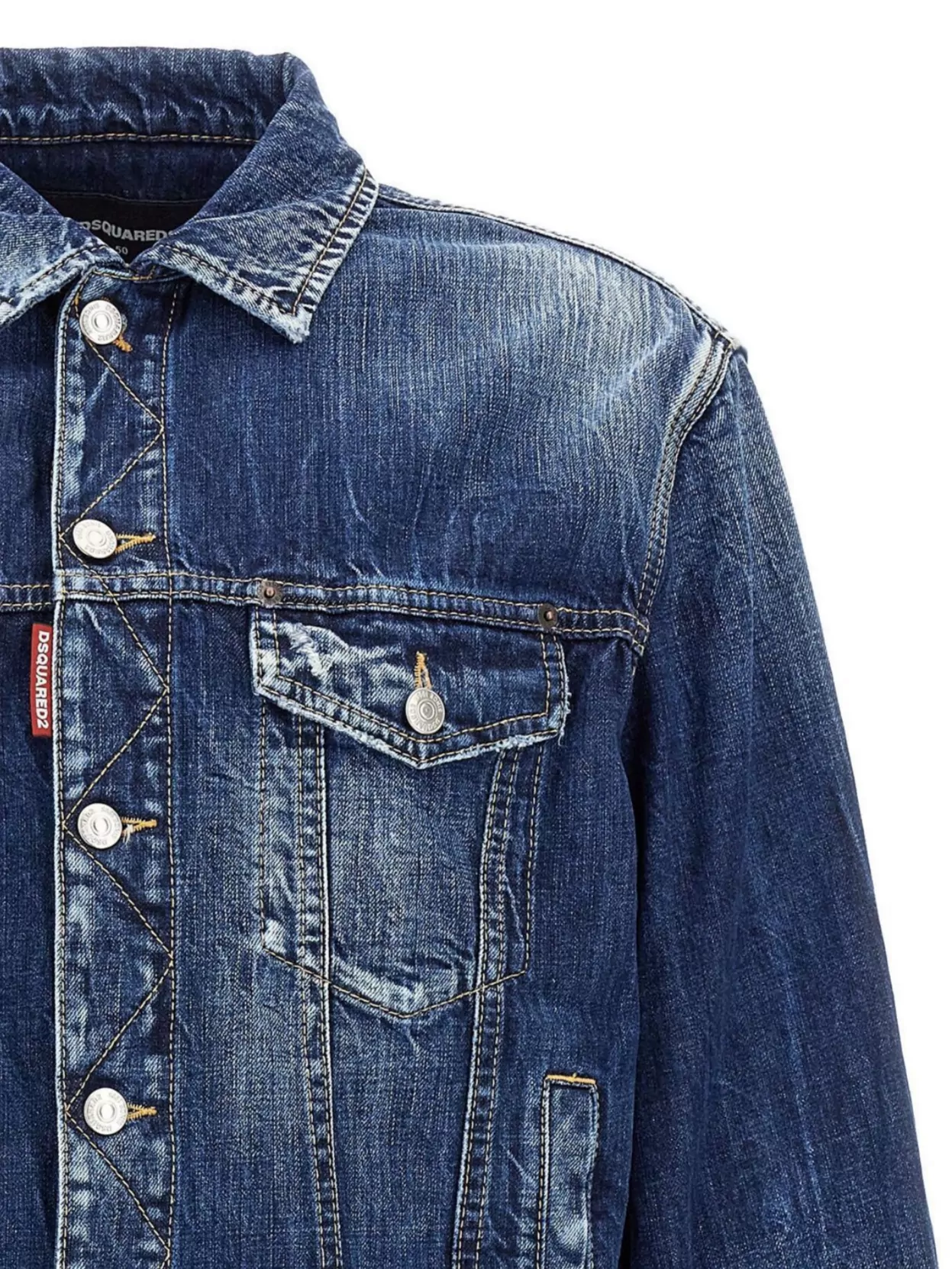 Dsquared2 Blue Jacket With Distressed Effect And Logoed Metal Buttons In Denim Man