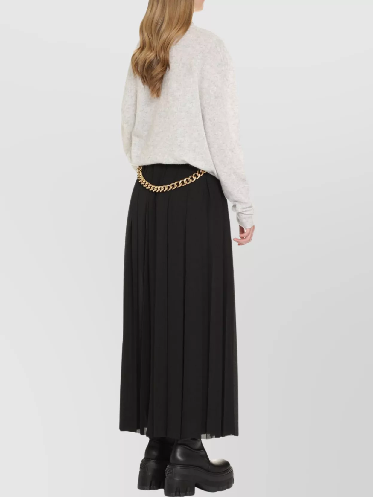 Balenciaga Black Long Pleaded Skirt With Belt In Tech Fabric Woman
