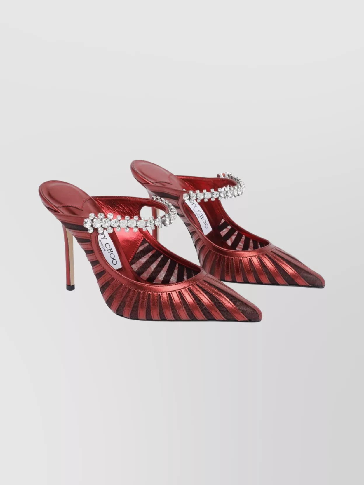 Jimmy Choo Strappy Stiletto Pumps Crystal Detail In Red