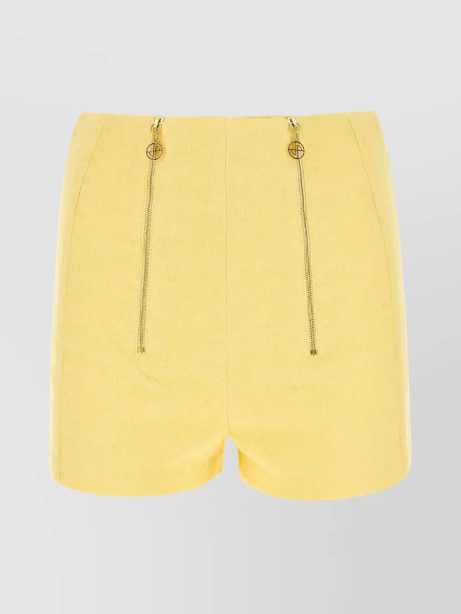 Shop Patou Textured High-waisted Bouclé Shorts In Yellow