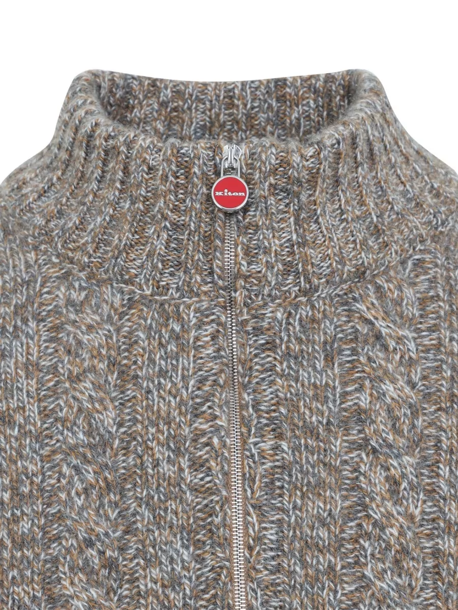 Kiton Ribbed Cashmere High Collar Zip Sweater