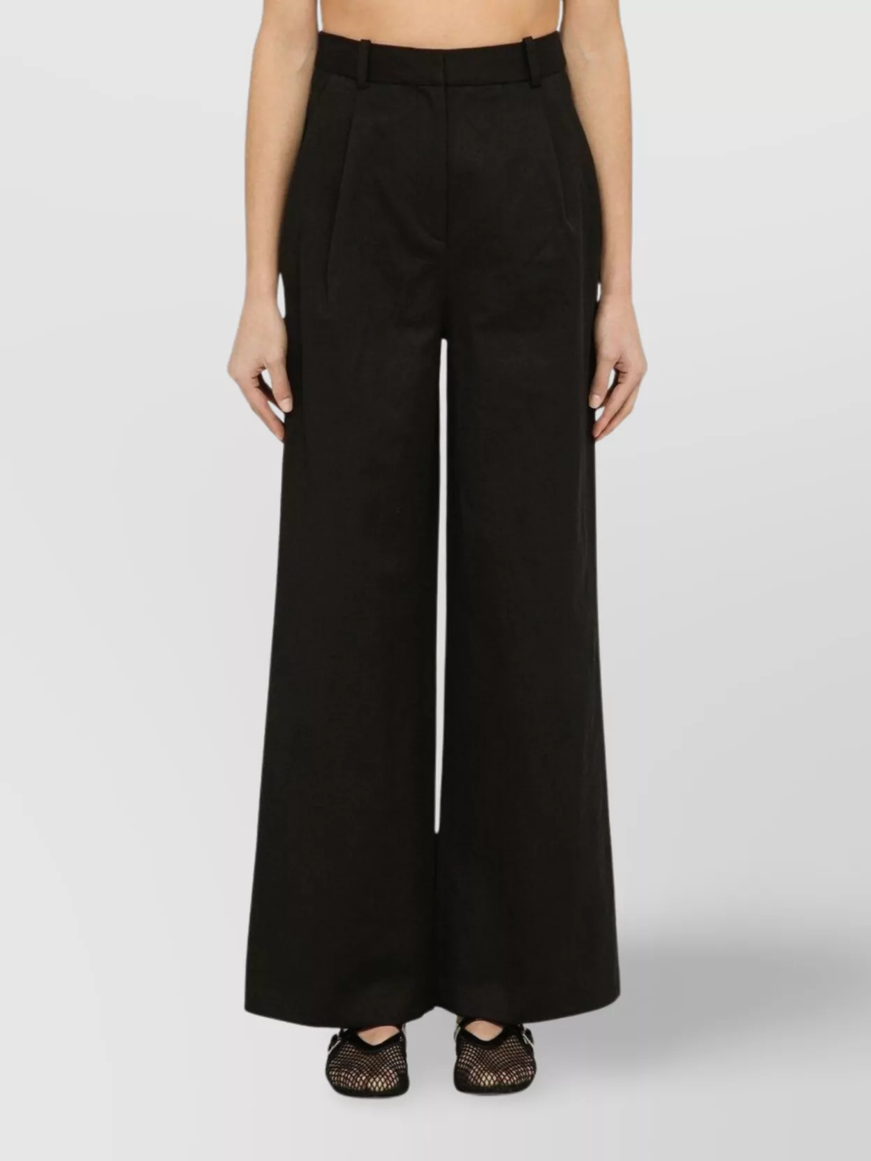 Loulou Studio Wide Leg Trousers In Cotton And Linen In Black