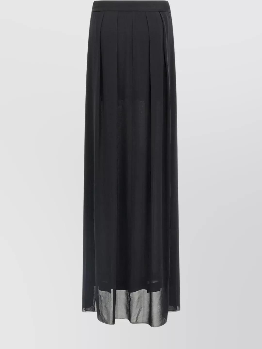 Alberta Ferretti Long Pleated Silk Skirt In Sheer Fabric In Black